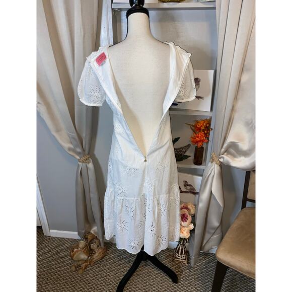 Kate Spade 100% Cotton Eyelet Lace Lined size 4 Back Zip Dress GUC Lace Sleeves - Picture 4 of 12